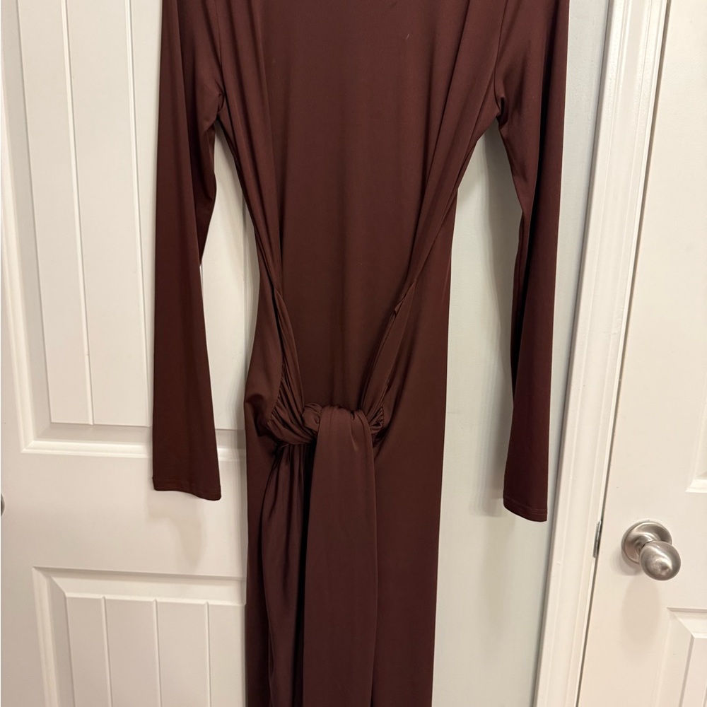 Chic Long Sleeve Brown Dress